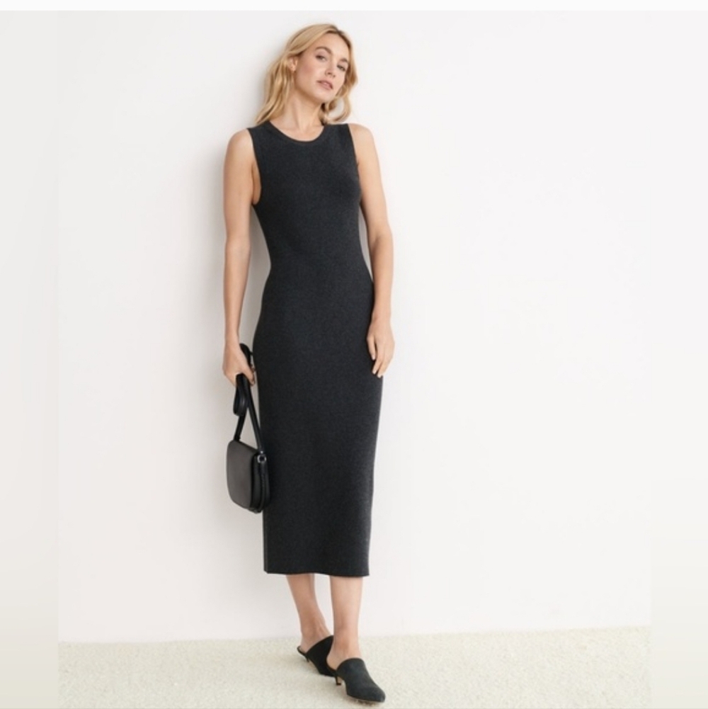 Jenni Kayne Sleeveless Sweater Dress Charcoal Knit Midi Cashmere Blend Size S